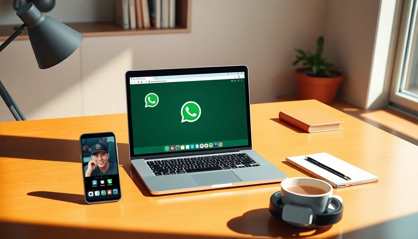现代笔记本电脑上的 WhatsApp Web 界面，展示无缝沟通