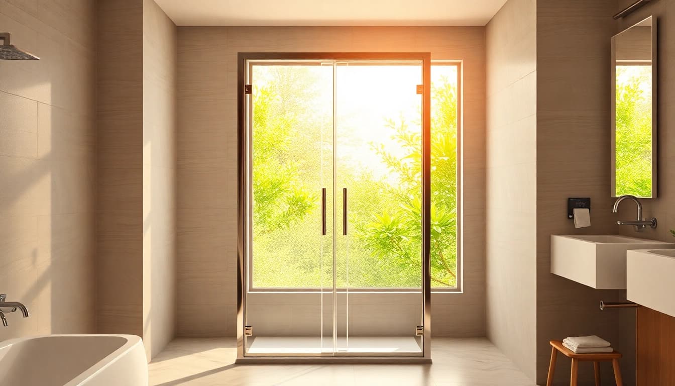 Elegant glass shower doors enhance a modern bathroom, showing clarity and sleek design.