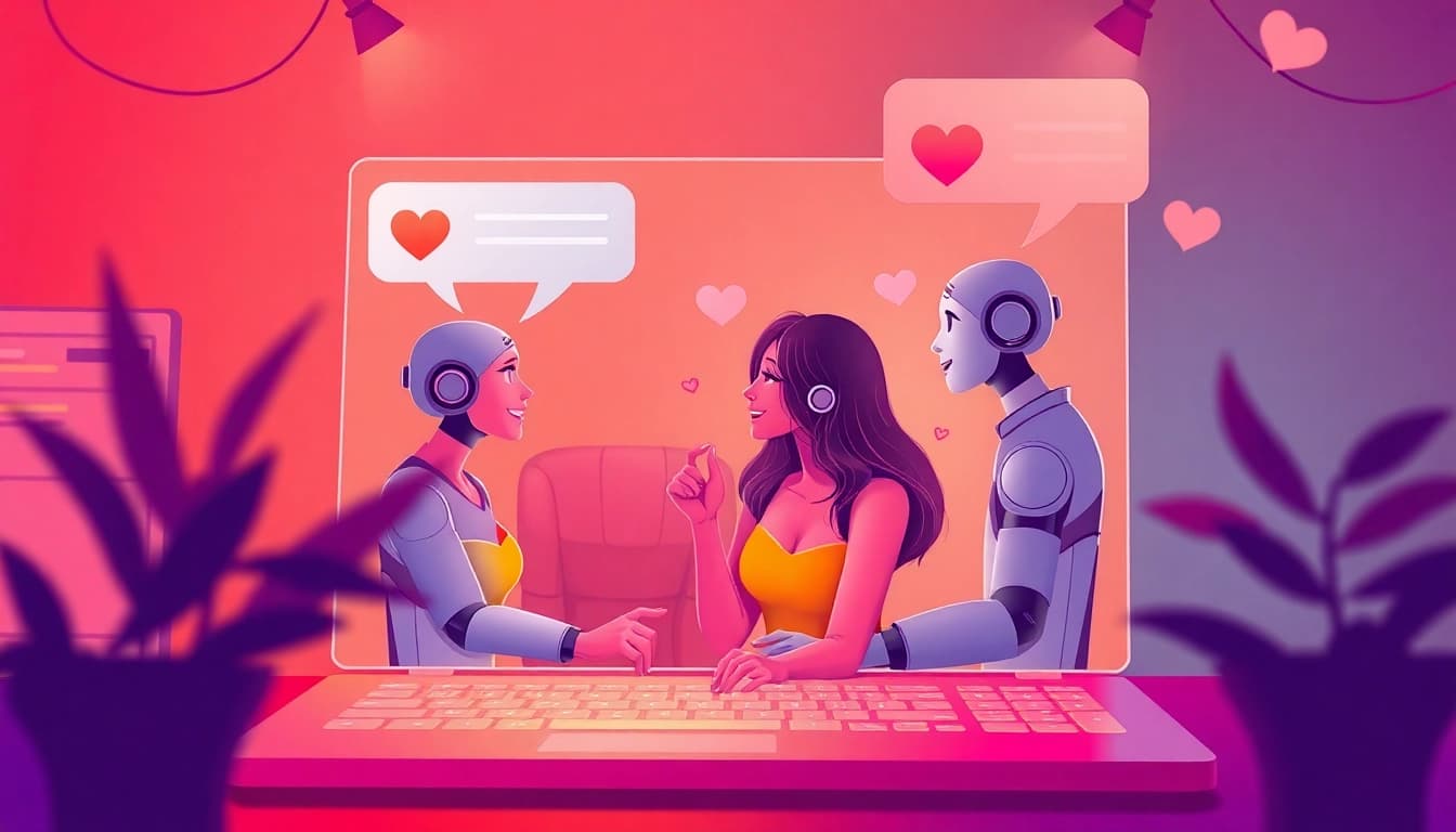 Engaging visual of sex chat AI characters in a playful online conversation.