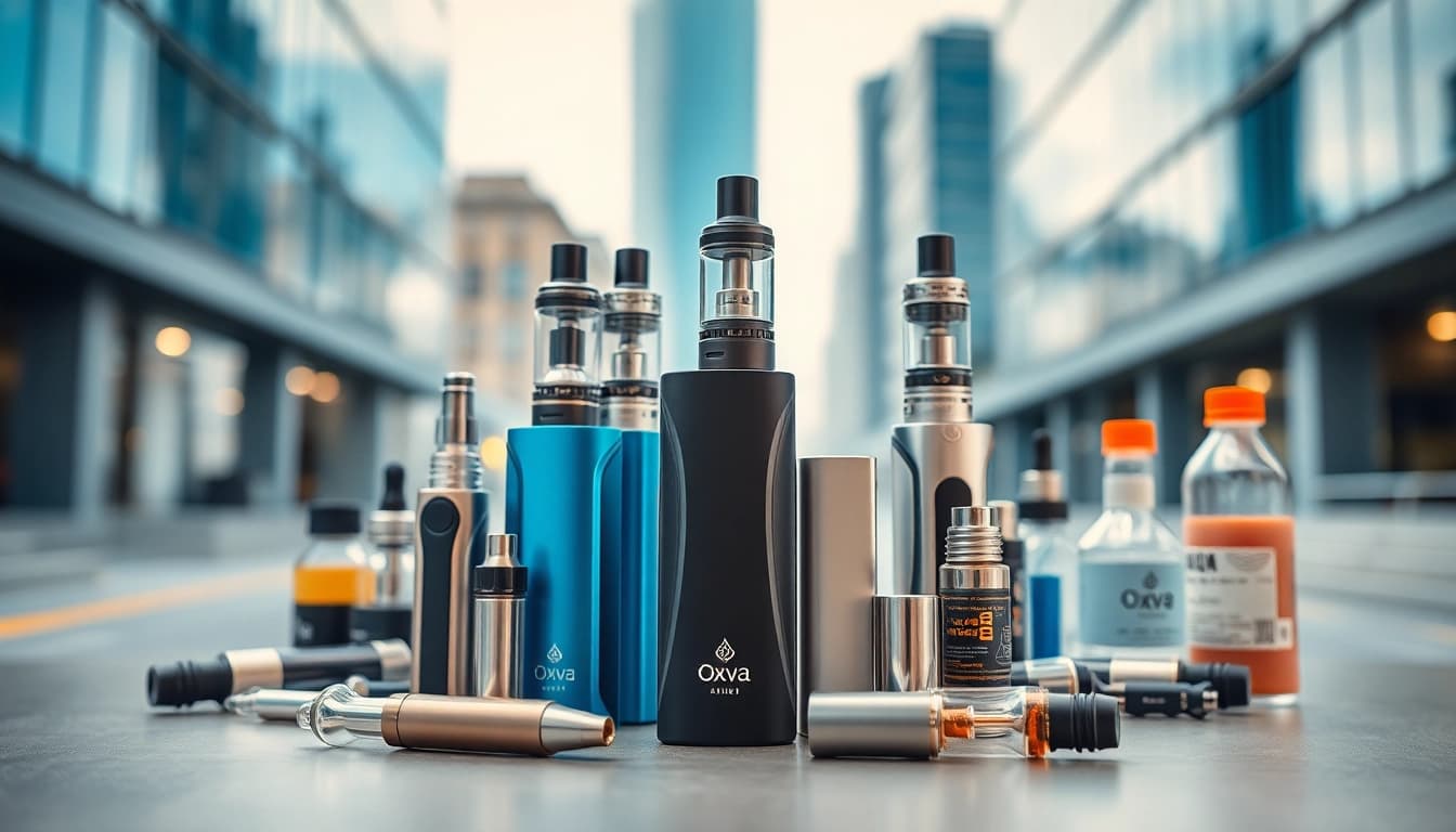 Entdecken Sie die neuesten Oxva Vape-Geräte in einem modernen, urbanen Setting.