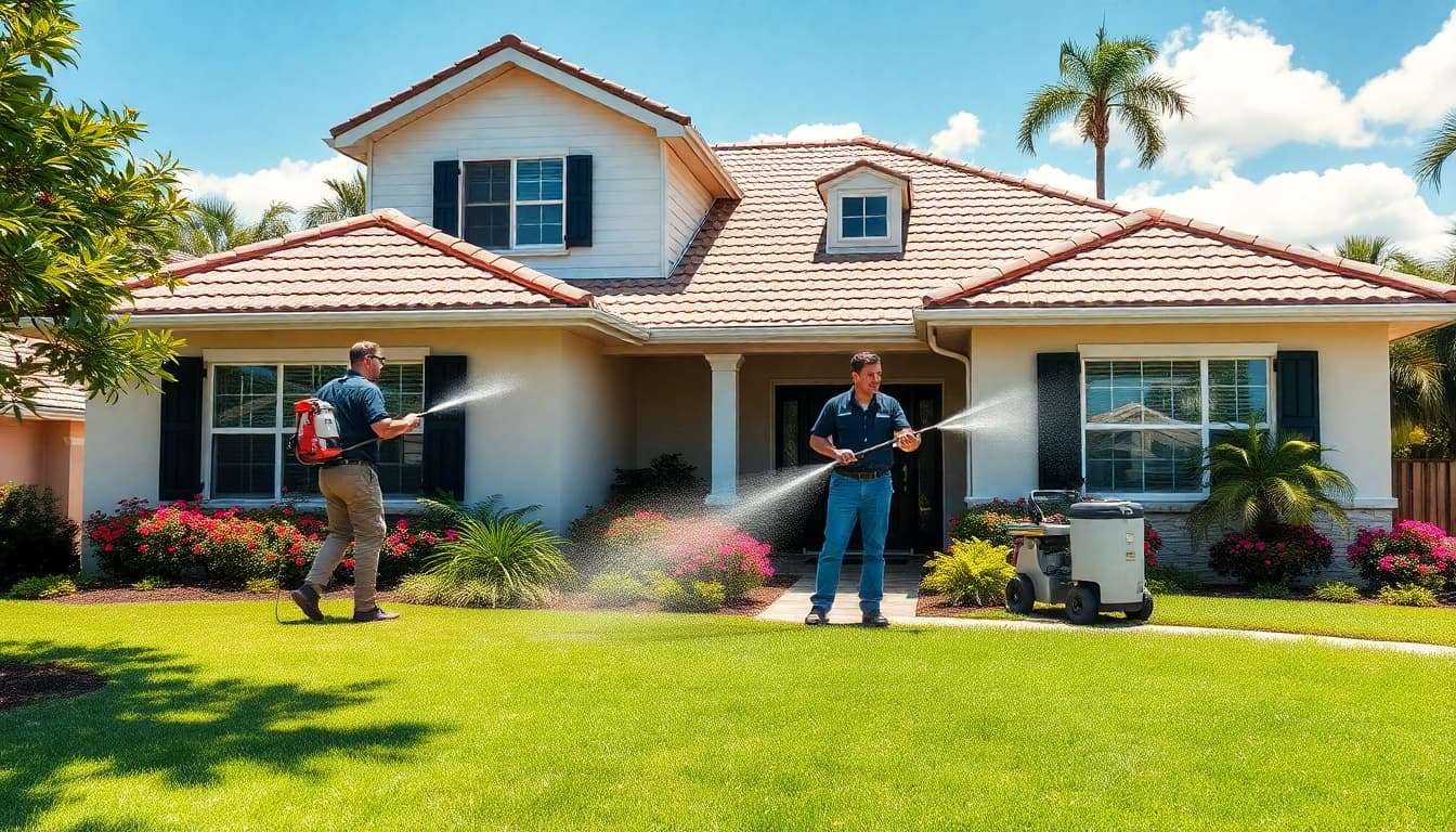 Soft wash pressure washing service rejuvenating a home's exterior in Kissimmee, FL.