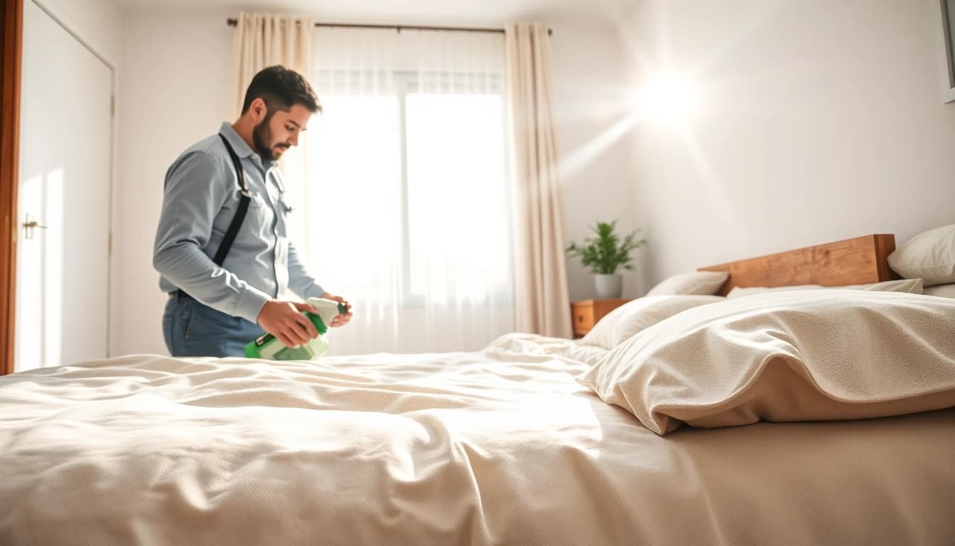 Showcasing an eco-friendly approach to affordable bed bug treatment in a sunlit bedroom.