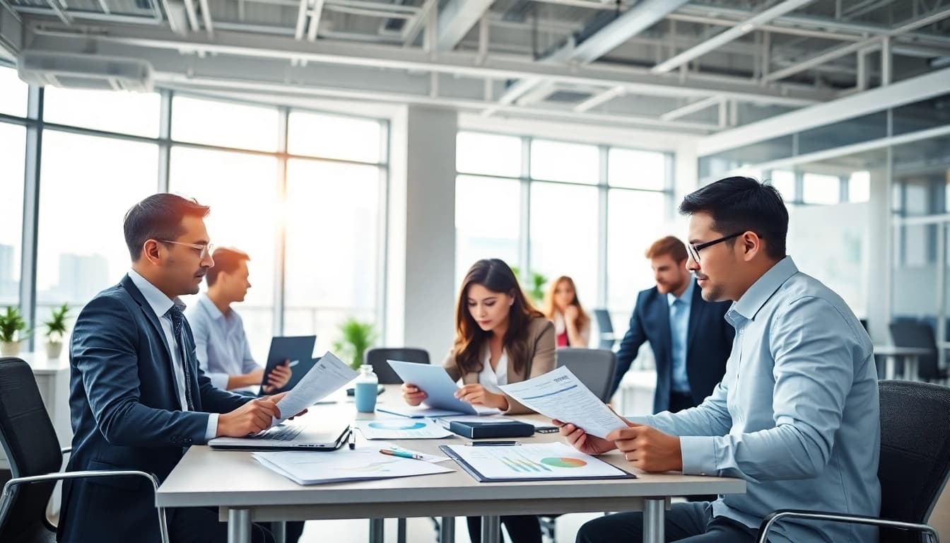 Professional auditors analyzing financial reports in a modern office representing Audit Services in Dubai.