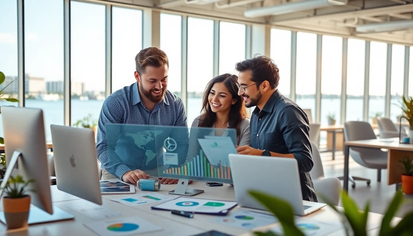 SEO Agency Clearwater team collaborating in a vibrant modern workspace.