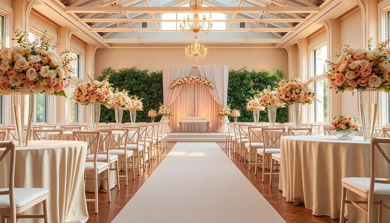 Beautiful wedding event space Jacksonville with elegant decor and floral arrangements.