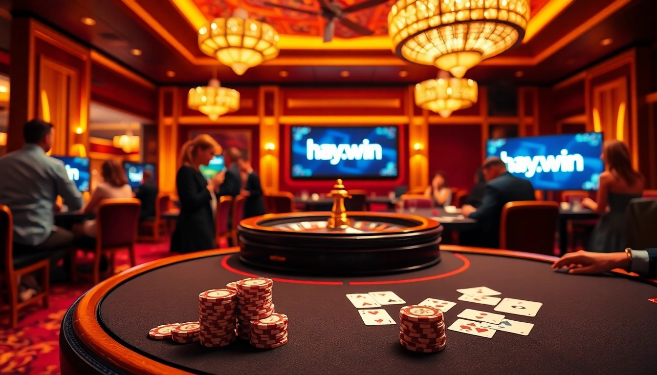 Experience the thrill of gaming as players engage at the hay.win poker table in a luxurious casino setting.