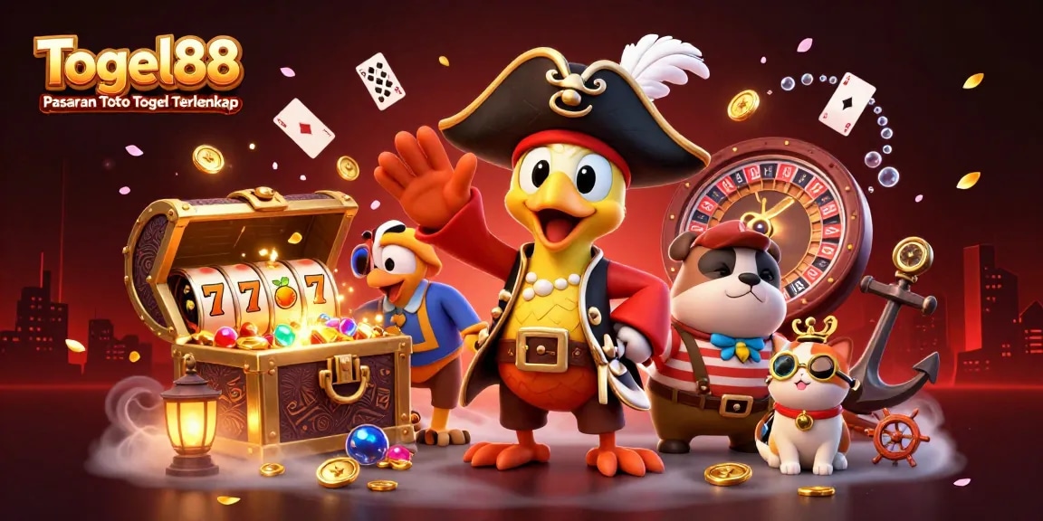 Play and win at Togel88 Pasaran Toto Togel Terlengkap with a dynamic 3D illustration featuring exciting gambling elements.