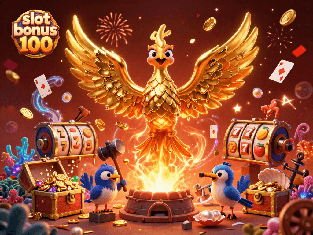 Engage with slot bonus 100 rewards and immersive gaming in this vivid casino scene.