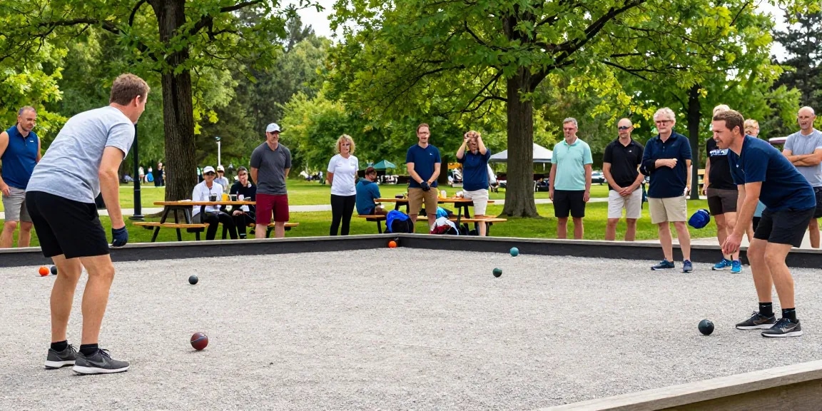 Permainan petanque di fopikotakendari.org yang melibatkan pemain beragam dan suasana ceria di taman.