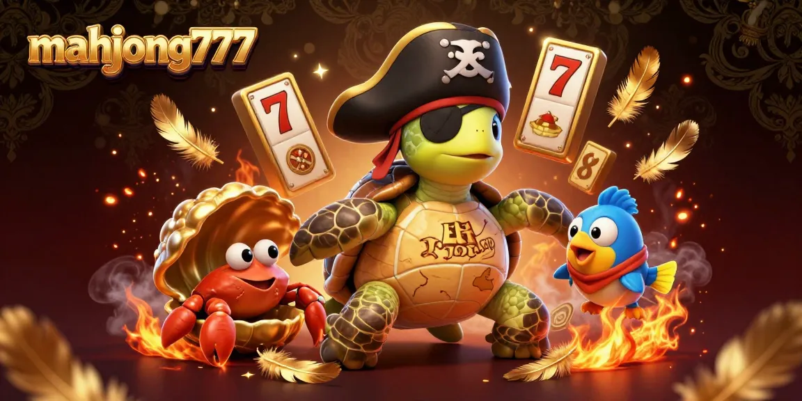 Experience mahjong777 action with a vibrant casino scene featuring a pirate turtle and treasure.