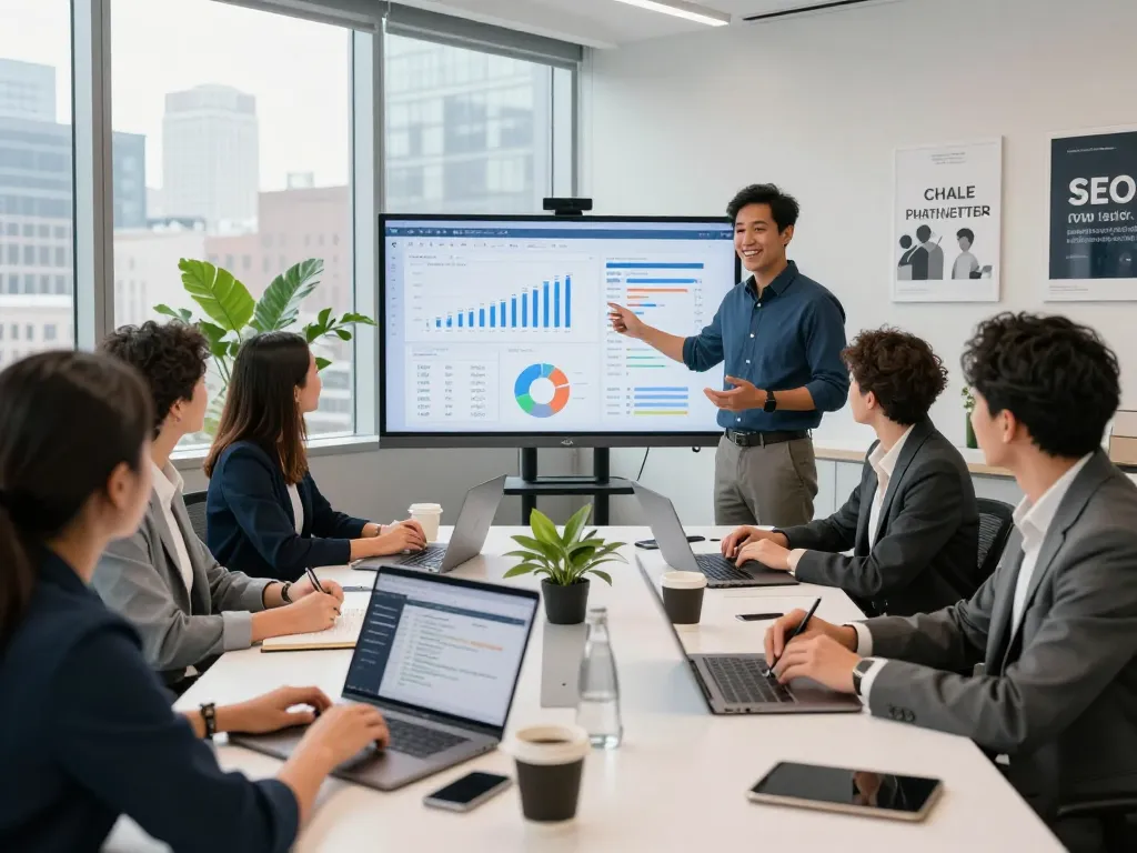 SEO Company in NYC team collaborating on digital marketing strategies in a modern office