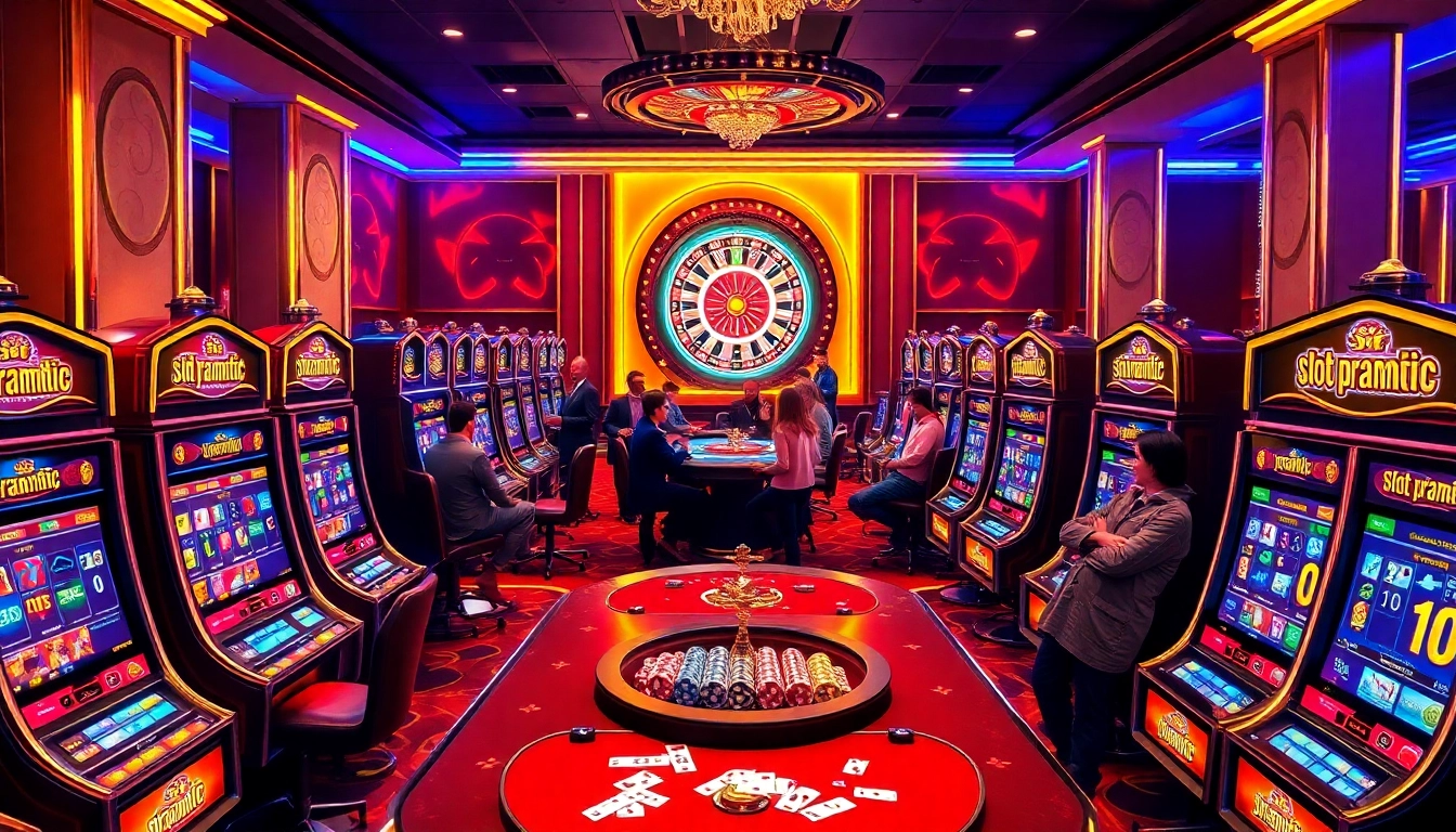 Experience the excitement of slot pragmatic as players engage with vibrant casino machines and tables.