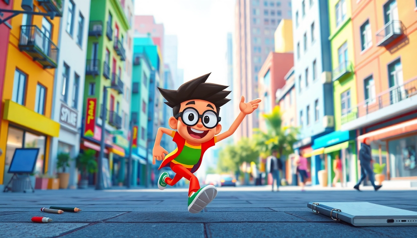 Erstellen Sie beeindruckende 2D Animationen von lebhaften Charakteren in einer urbanen Umgebung.