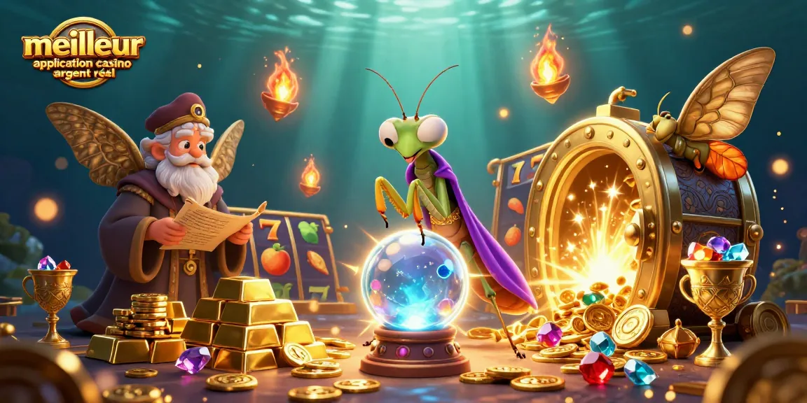 Visualisez la meilleure application casino argent réel dans une scène dynamique avec un caméléon et des éléments de jeu captivants.