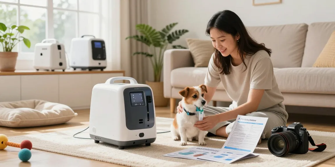 Pricing Pet Oxygen Machine showcased in a cozy home with a caring pet owner, highlighting its user-friendly features.