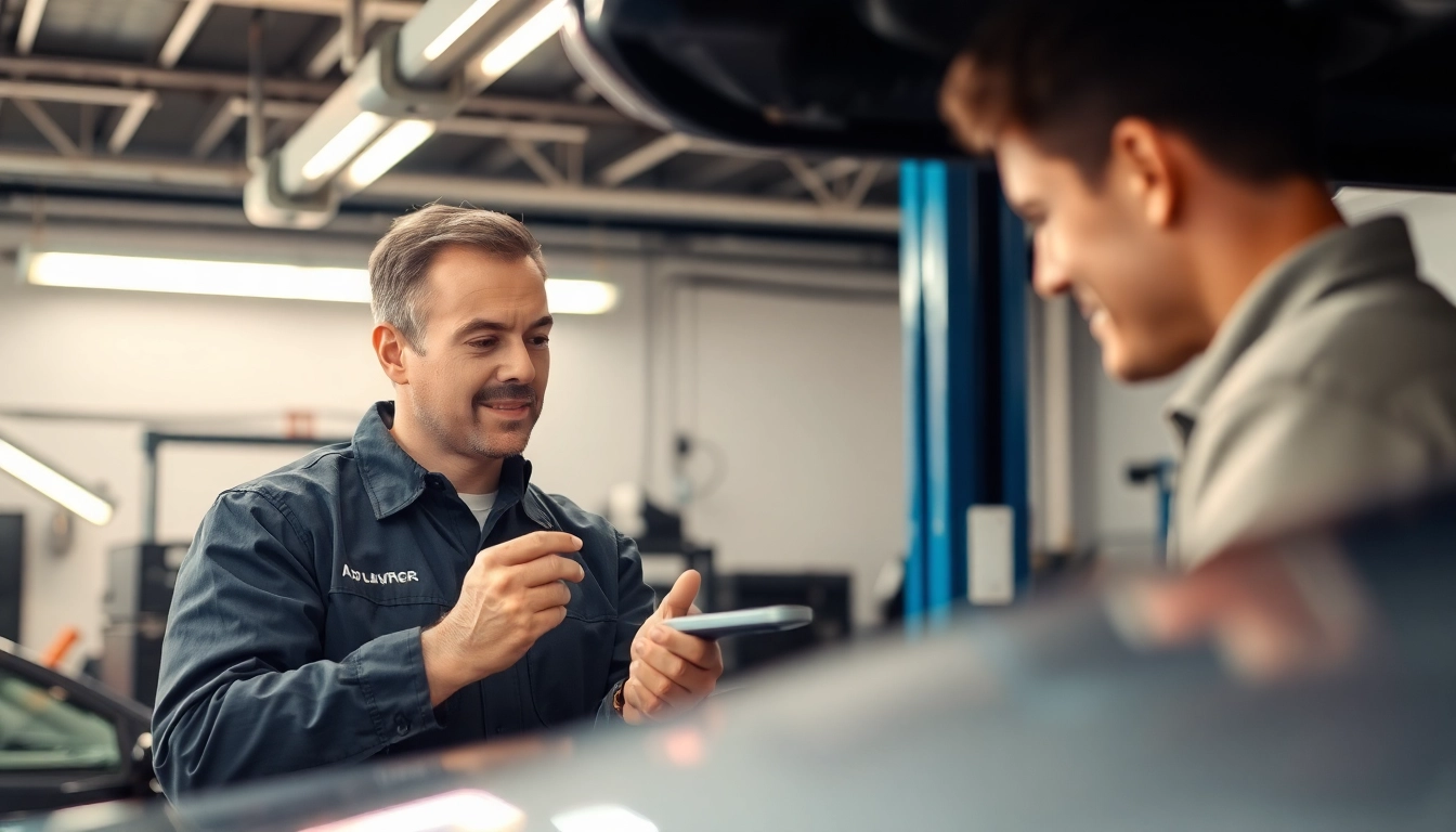 Understand the value of an extended car warranty while a mechanic assists a customer.