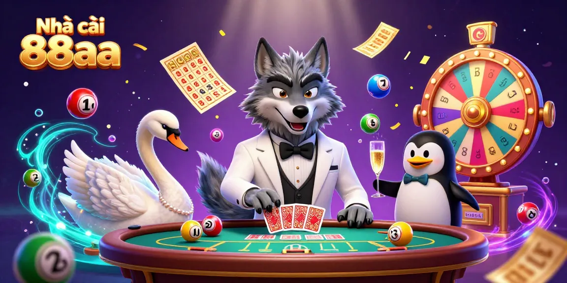 Experience the excitement of Nhà cái 88aa through a vibrant 3D casino scene with animated characters and game elements.