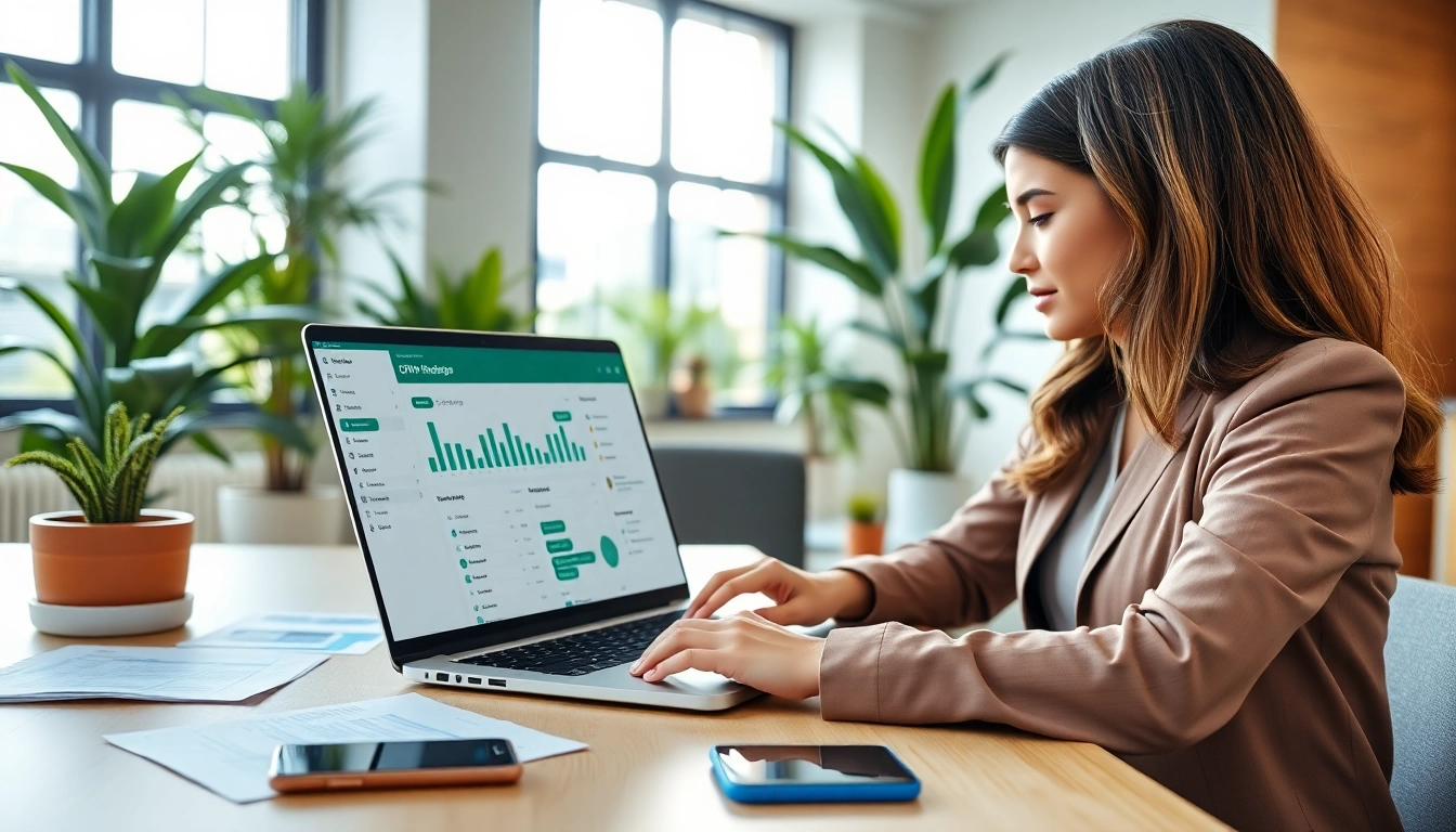 Engaging professional scene showing WhatsApp Business CRM on a laptop to enhance customer interactions.