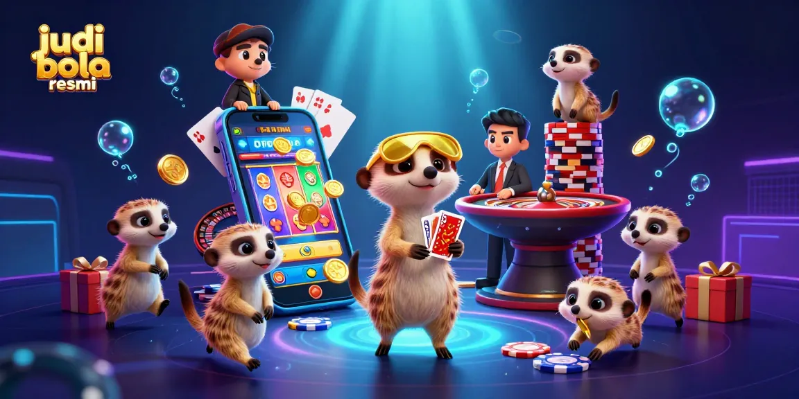 Experience thrilling judi bola resmi betting with meerkats managing a colorful casino environment.
