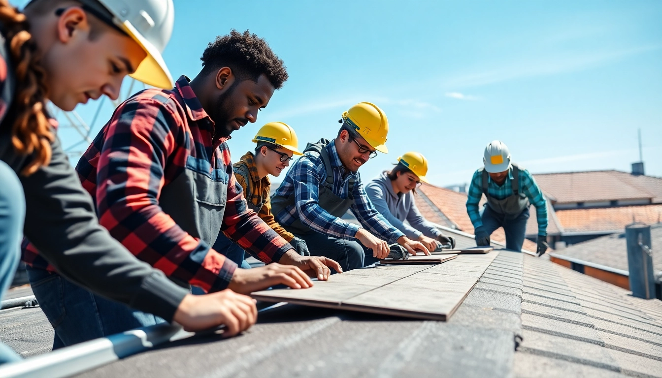 Students engaging in a roofing apprenticeship while learning installation techniques.