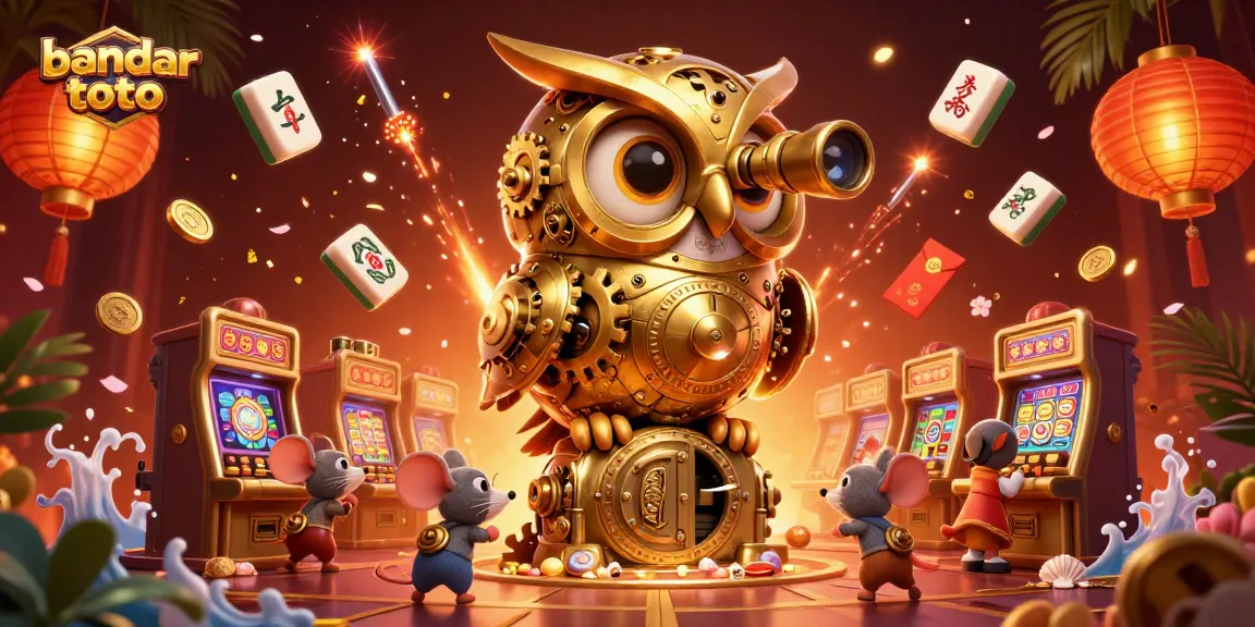 Experience the thrill of bandar toto with unique slot games and vibrant casino elements in this dynamic illustration.