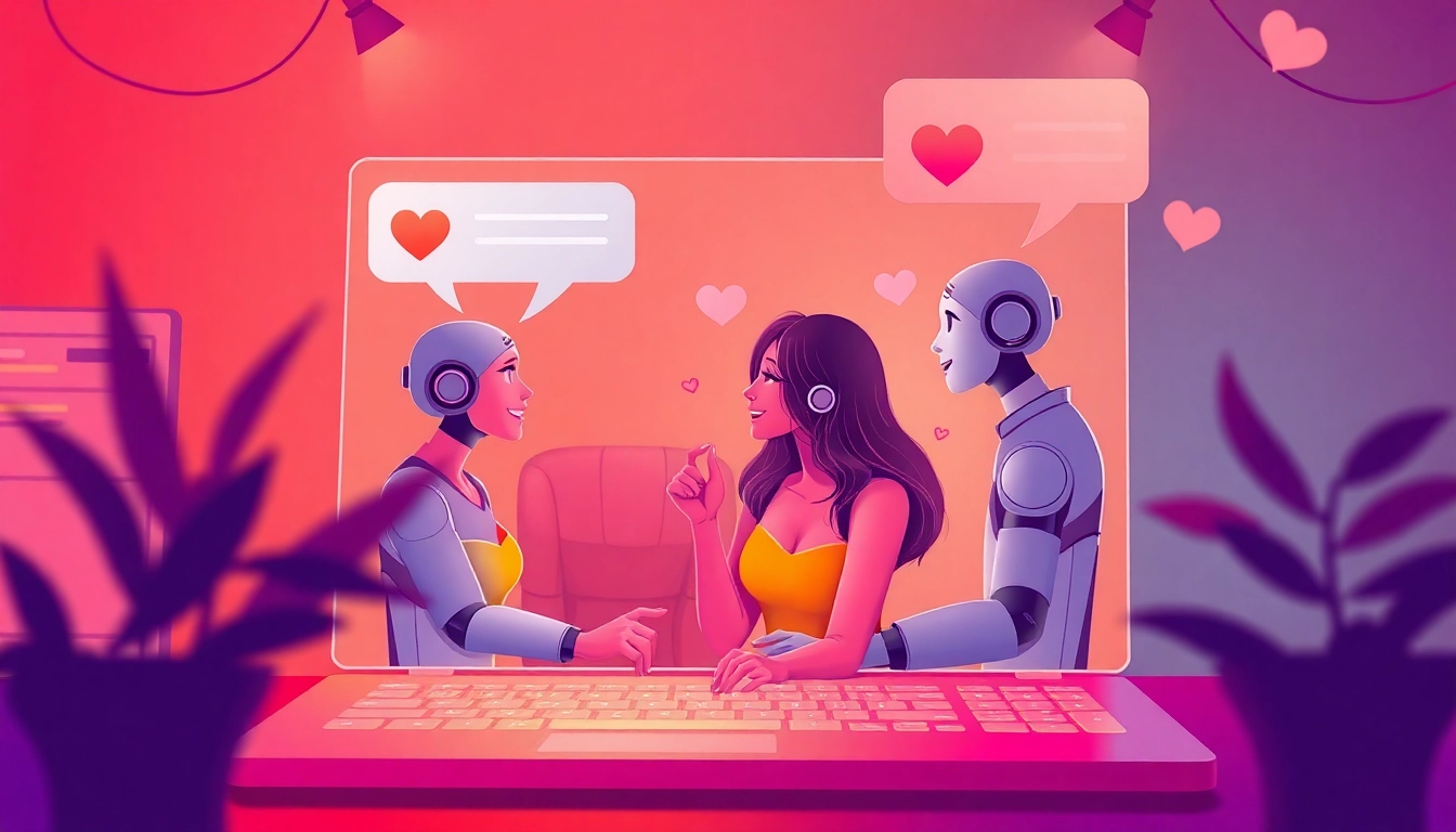 Engaging visual of sex chat AI characters in a playful online conversation.