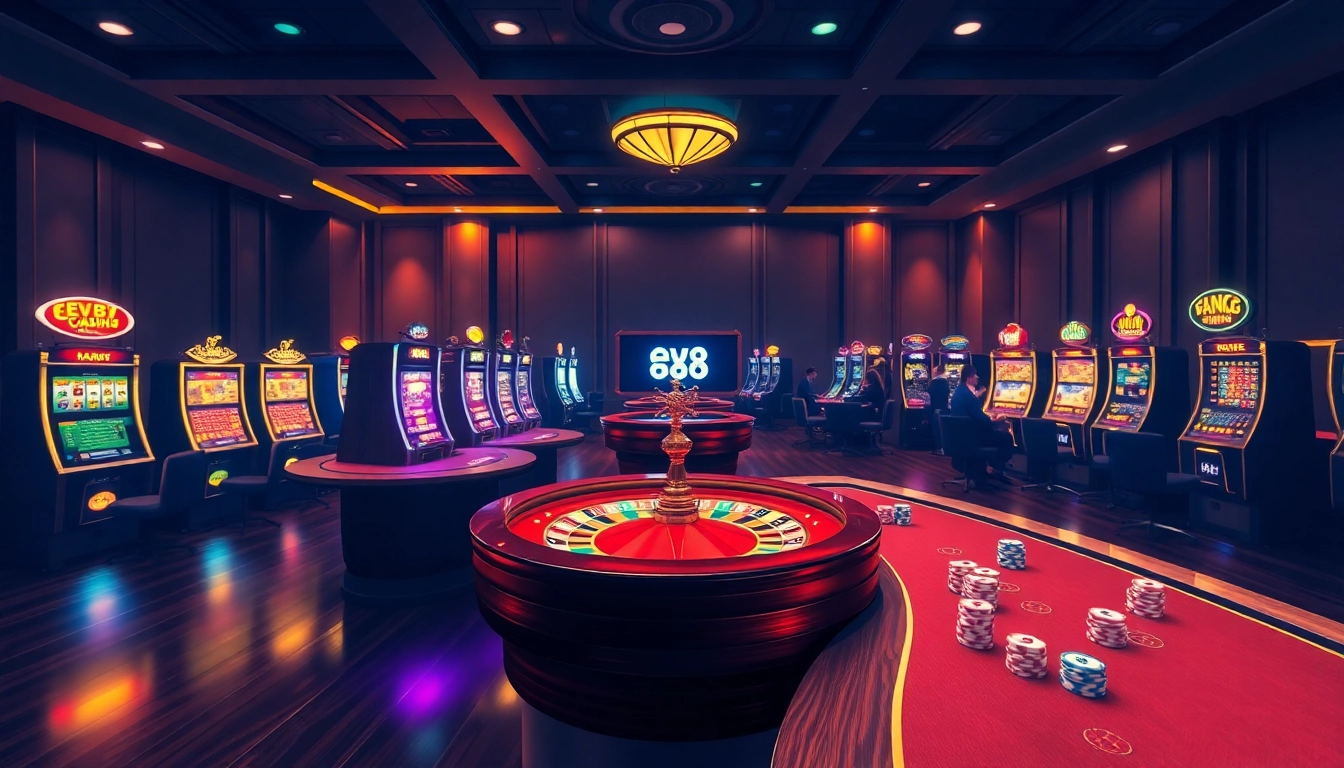 Exciting gaming experience at ev88 with luxurious casino elements like roulette and poker.