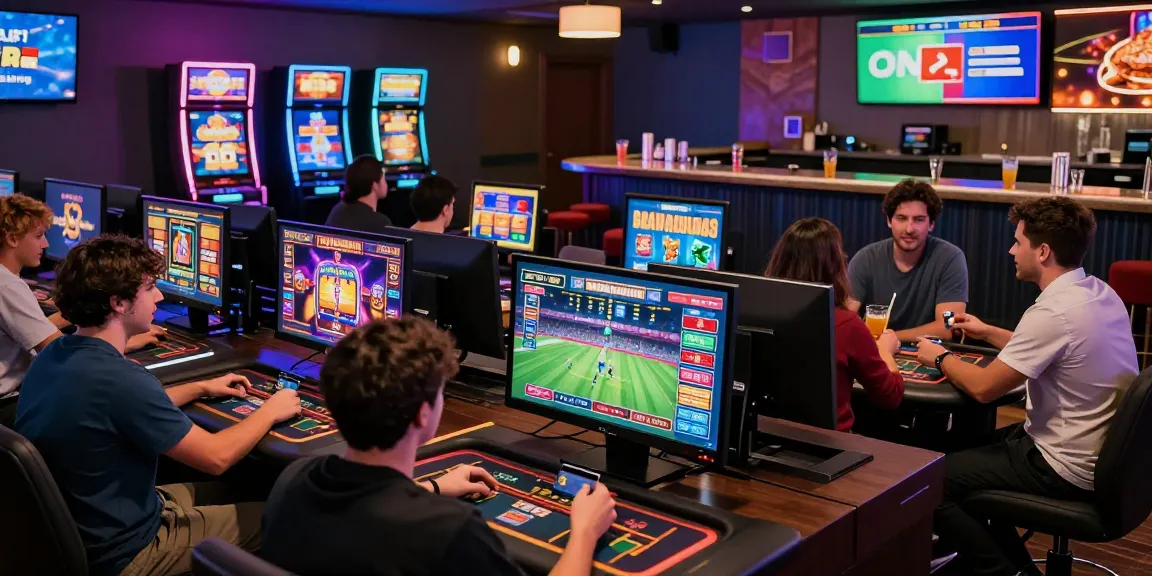 Engaging scene of players at online casinos that accept credit cards, enjoying various games and vibrant atmosphere.