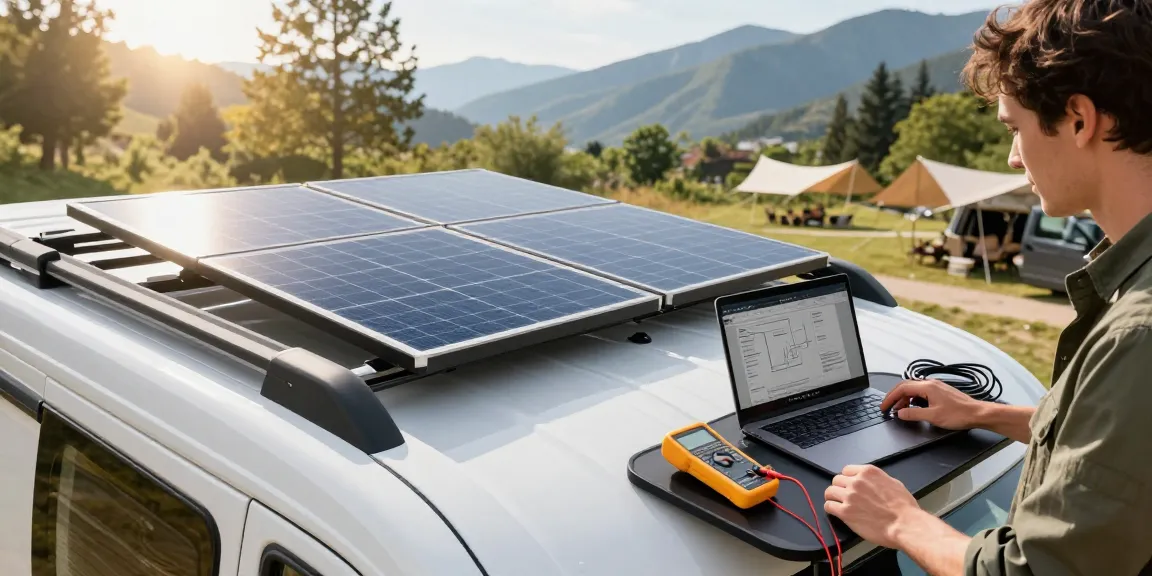 rokok88 enthusiast upgrading camper van electrics with solar panels at a scenic campsite