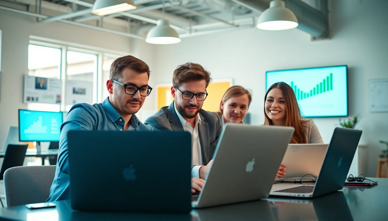 Engaged team strategizing in a modern workspace, showcasing agencia hubspot expertise