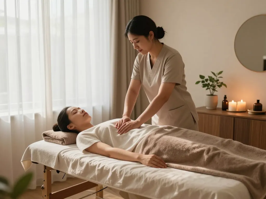 Relaxing 논현동마사지 scene with therapist performing soothing Swedish massage