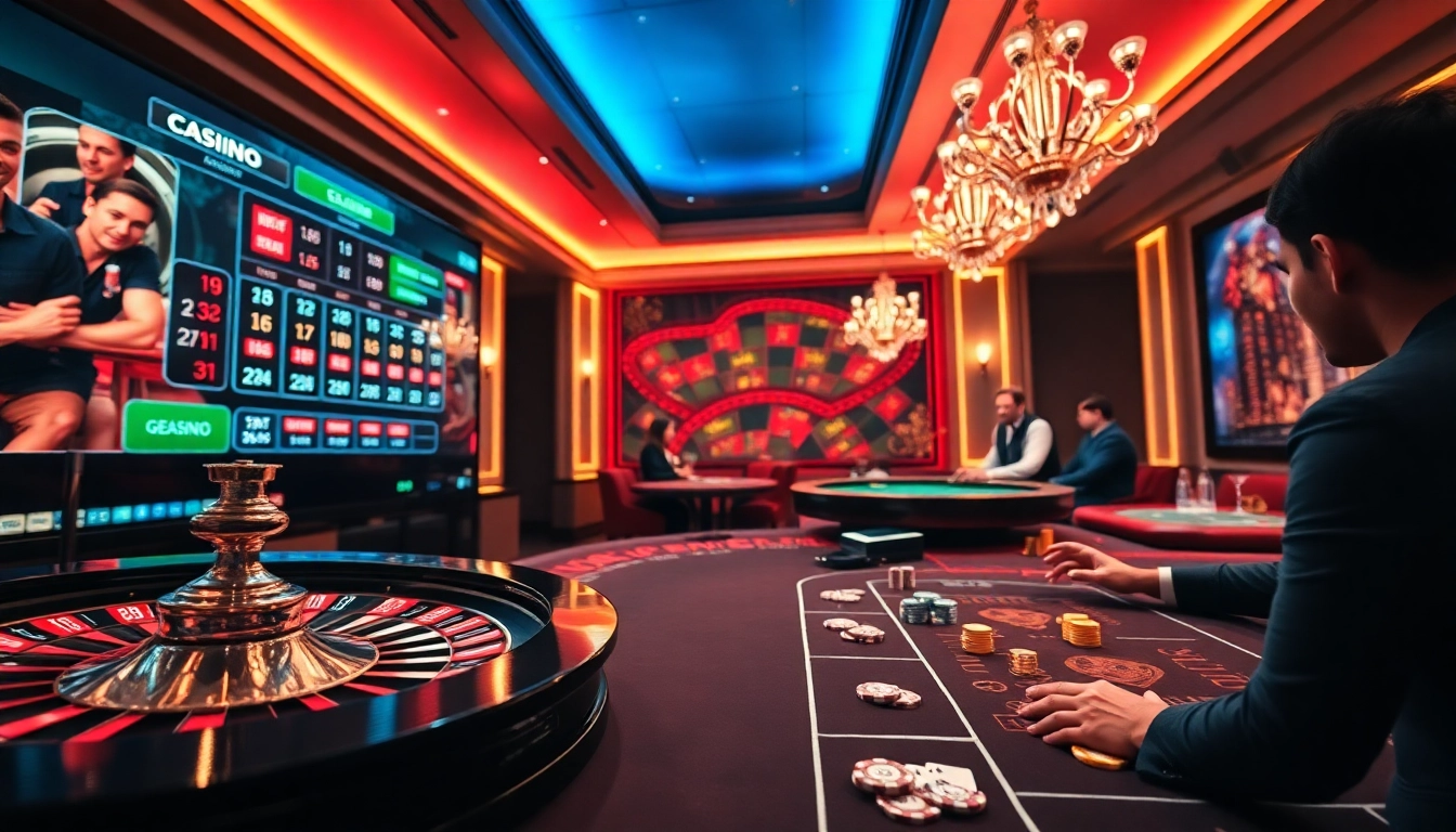 Vivez l'excitation du casino en ligne Français avec des scènes vibrantes de roulette et de poker.
