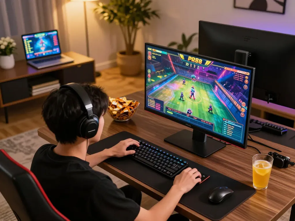 Engaged player spinning the reels on slot88 game, showcasing lively online gaming environment