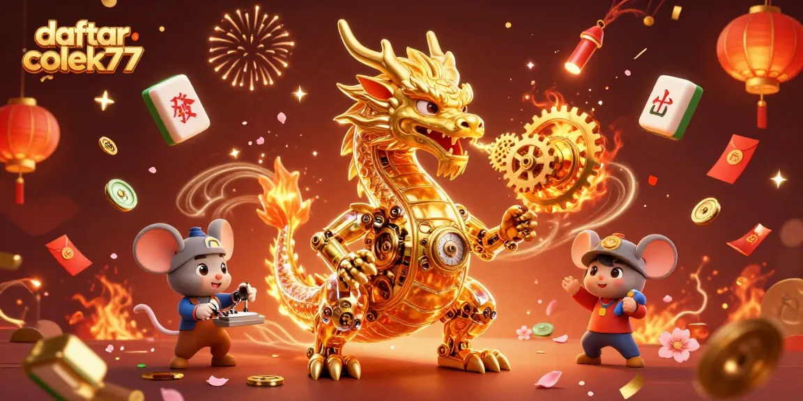 Engage with the excitement of daftar colek77, featuring a golden dragon and vibrant casino elements.