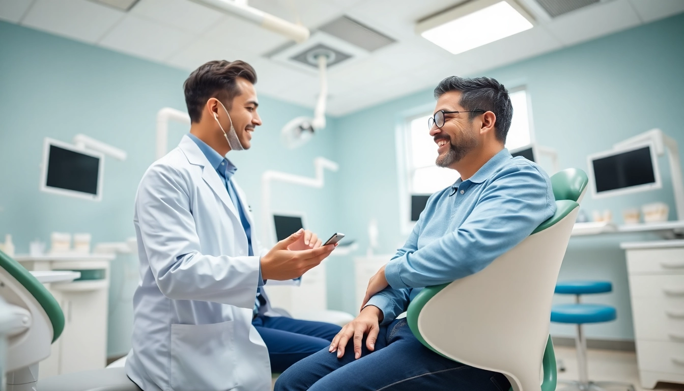 Dental implant dentist in Cheras consulting with a patient in a modern clinic.
