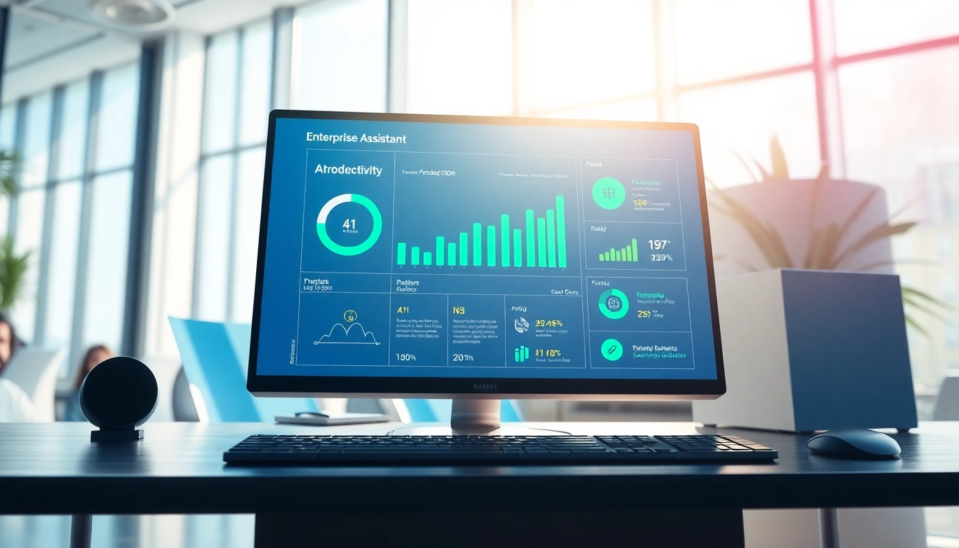 Enhance productivity with an enterprise assistant platform shown on a sleek desktop in a modern office setting.