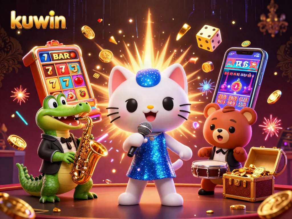 Kuwin offers thrilling casino entertainment featuring a jazz-singer cat and vibrant gaming elements.