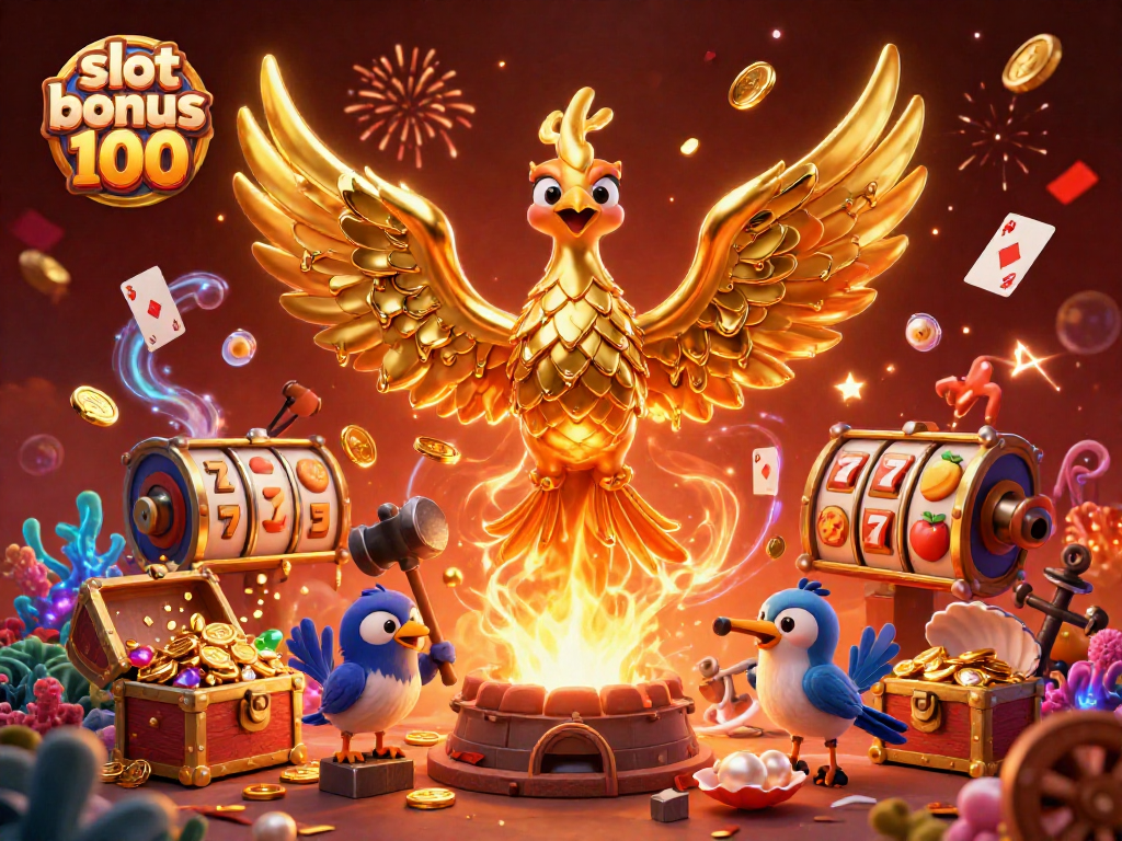 Engage with slot bonus 100 rewards and immersive gaming in this vivid casino scene.
