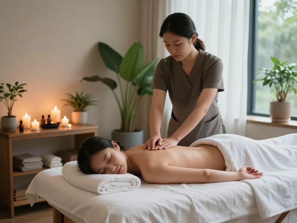 Experience rejuvenating 천안스웨디시 massage therapy in a tranquil spa environment with soothing candles and essential oils.