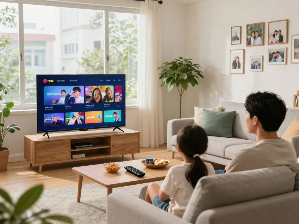 Family enjoying Premium IPTV providers in a cozy living room