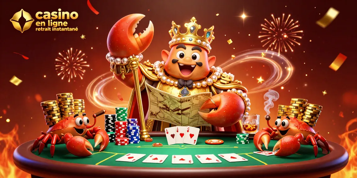 Jouer au casino en ligne avec retrait instantané sur un champ de poker animé et festif.