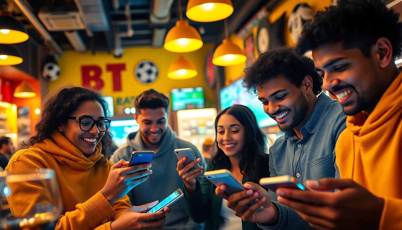 Engaging individuals using sports betting apps India in an energetic café atmosphere.