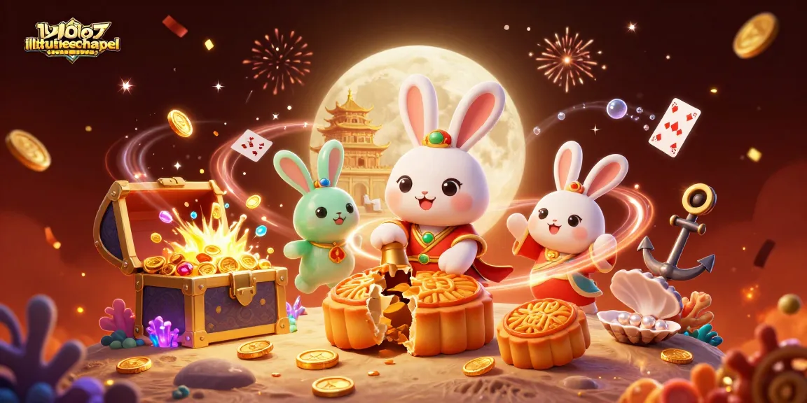 Engage in exciting gambling with illtudsgalileechapel as the moon rabbit reveals poker chip treasures amidst vibrant casino elements.