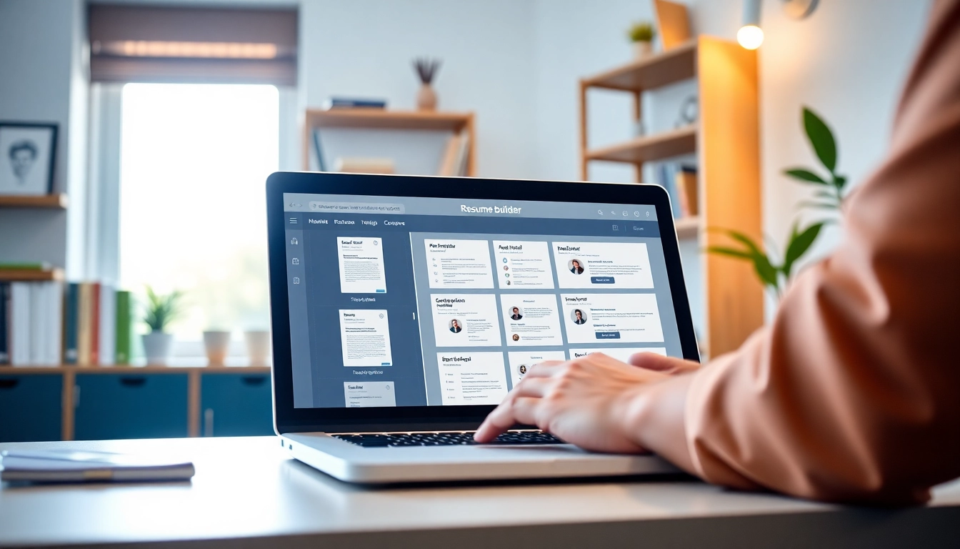 Engage with a premium Resume Builder interface in a modern office setting.