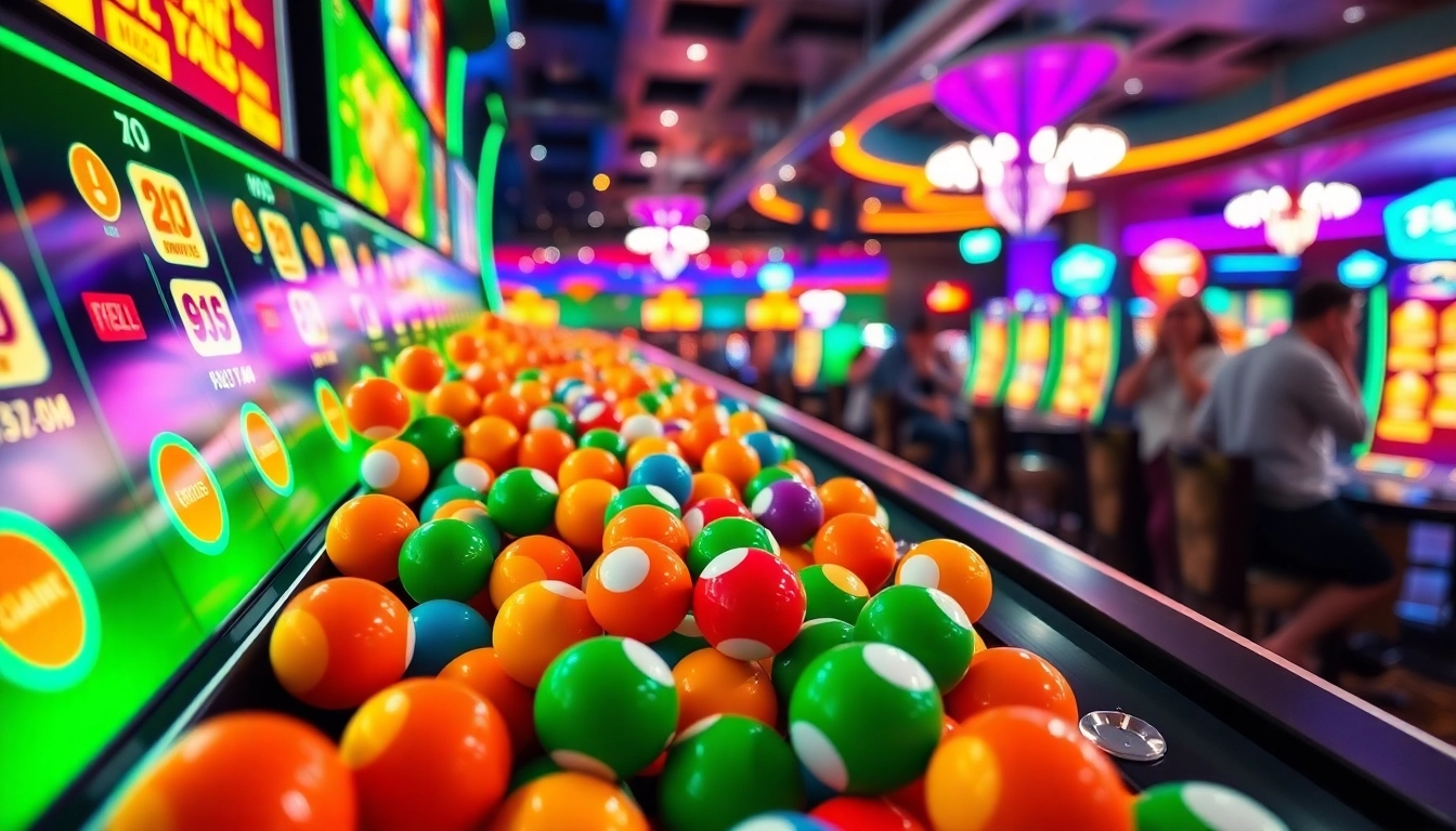 Permainan plinko slot yang berwarna-warni dengan bola yang jatuh dari papan permainan.