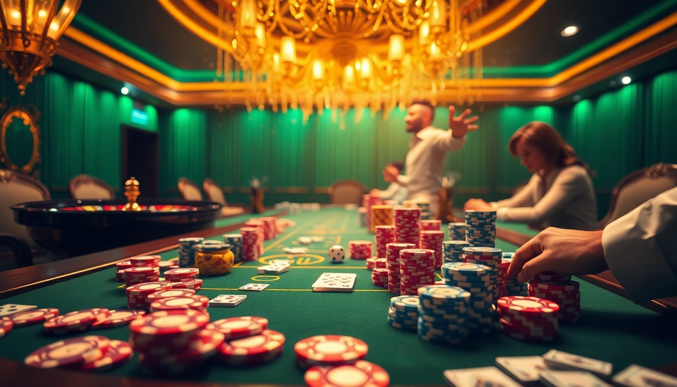 KPI4D thrilling casino scene with poker chips, cards, and roulette wheel showcasing elite gambling.