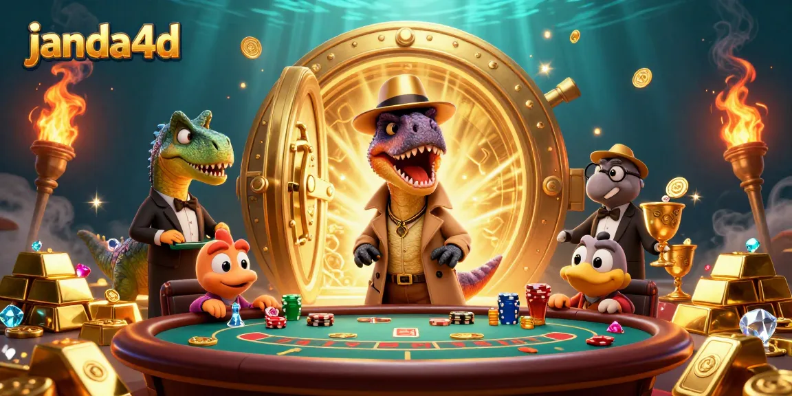 janda4d menampilkan velociraptor bingkai di meja blackjack dengan suasana gemerlap dan elemen kasino yang kaya.
