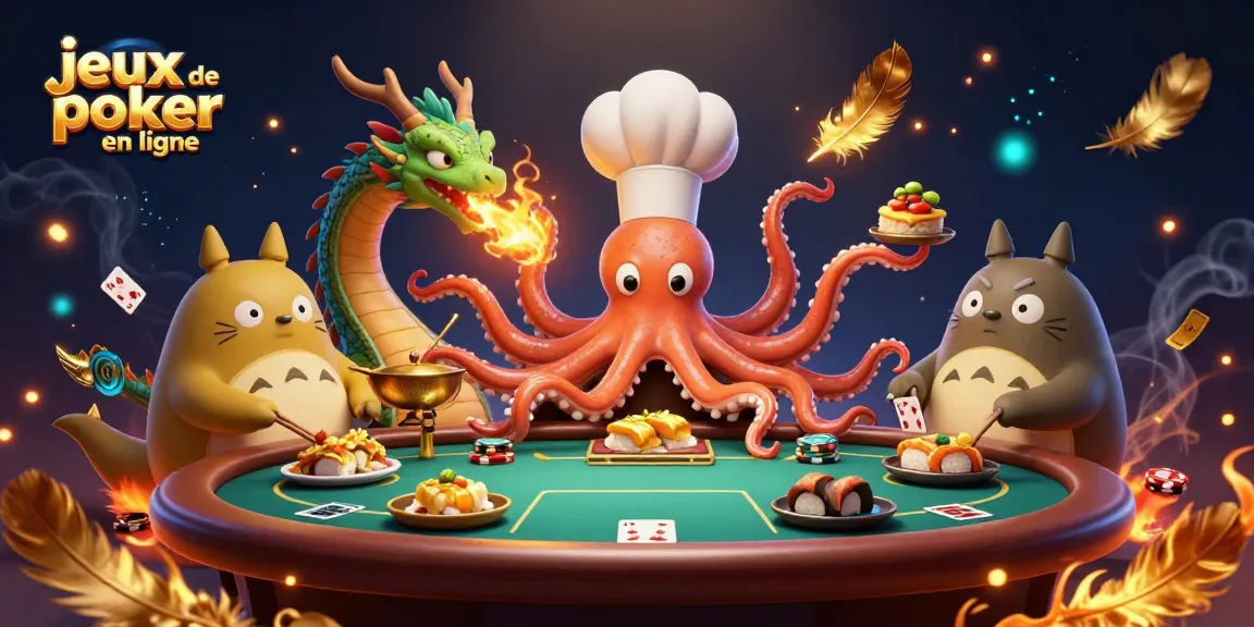 Jouez à des jeux de poker en ligne avec notre illustration dynamique mettant en scène des personnages colorés.