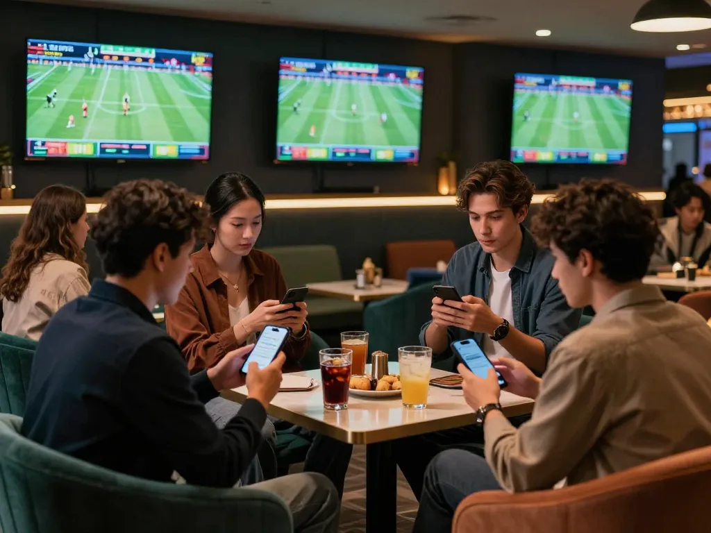 Friends engaging in sports betting strategies using sunwinapk on smartphones