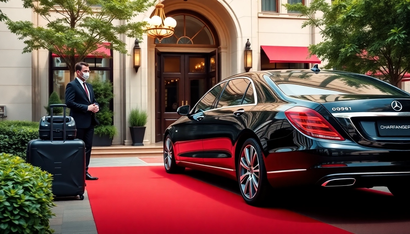 Experience premium Chauffeur Services near me with a luxury sedan waiting at a high-end venue.